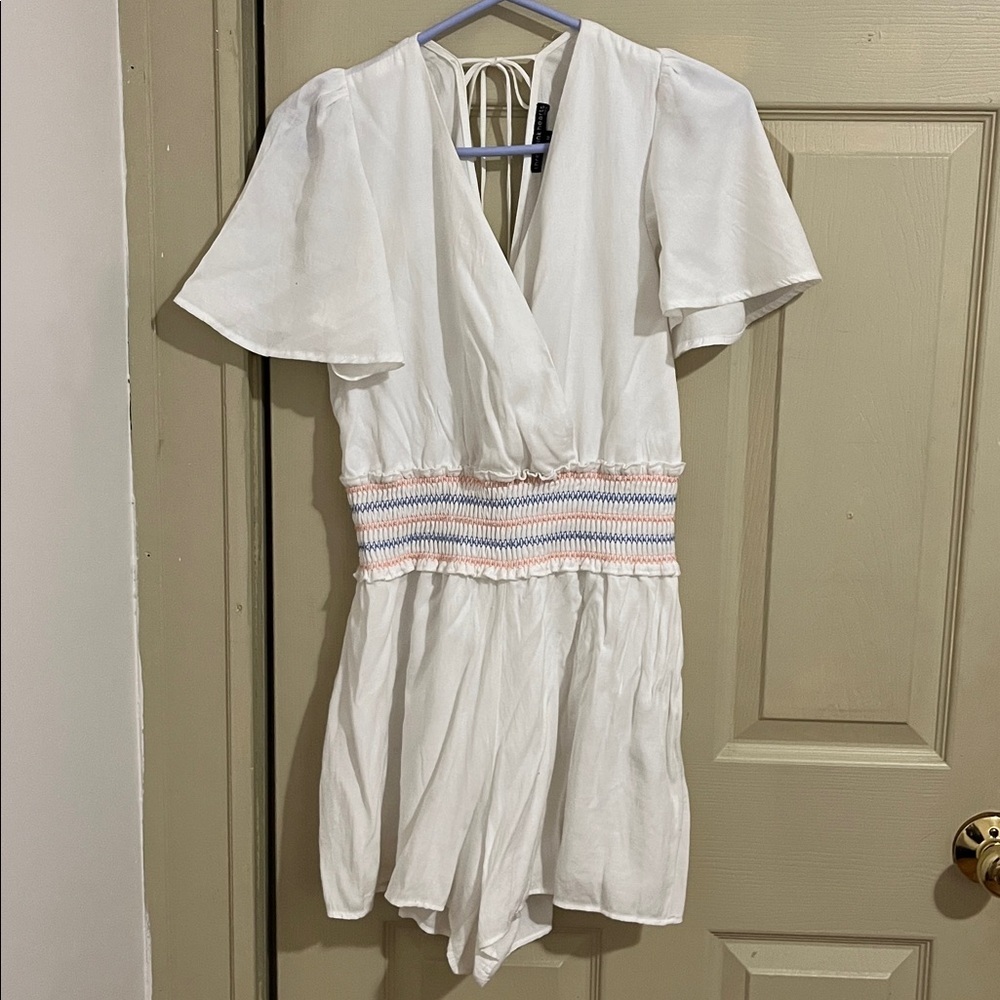 Three Hearts White Romper with Colorful Waist